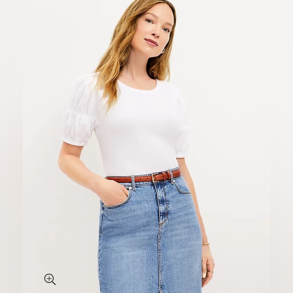 LOFT NWT Mixed Media Smocked Puff Sleeve Top